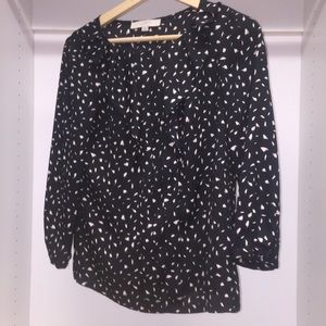 loft black with white specs ruffle blouse